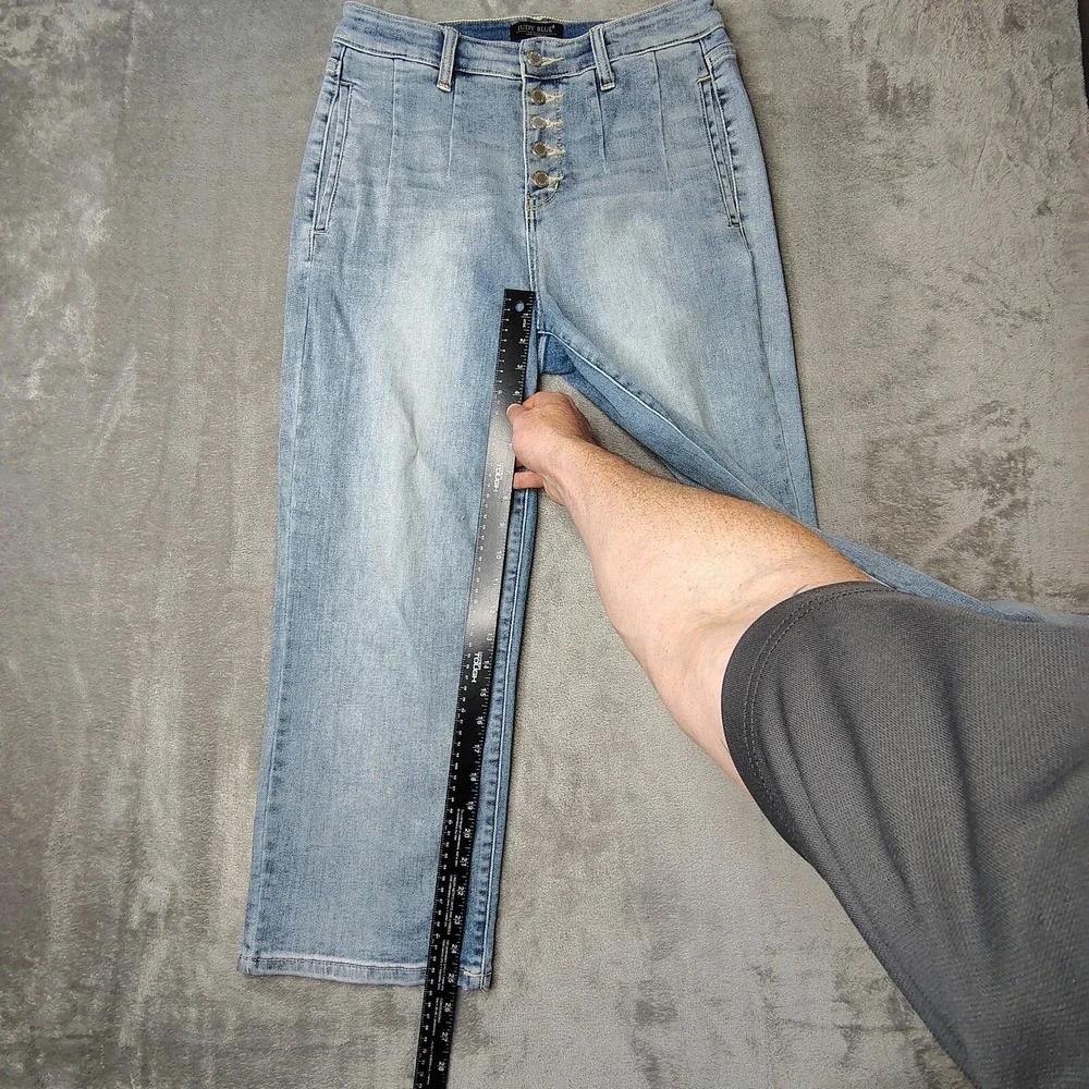 Judy Blue Jeans Womens 29 Blue Wide Leg Cropped Button Fly Medium‎ Stretch Denim - Picture 9 of 16